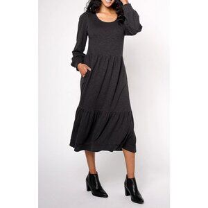 Denim & Co Canyon Retreat Linen Midi Dress Washed Black 1X NWT With Pockets